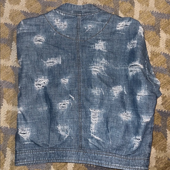 Free People Tattered Tennis Bomber denim jacket. Size M - Picture 4 of 4